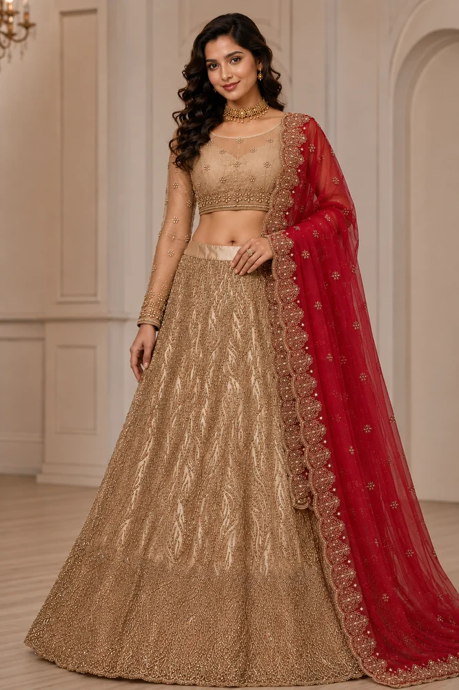 Girls Net Lehenga Choli With Embroidery Work