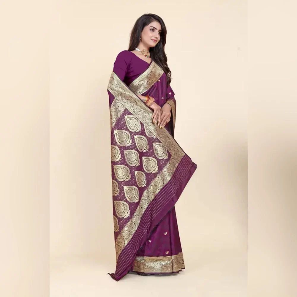 Ladies Silk Maroon Printed Banarasi Saree