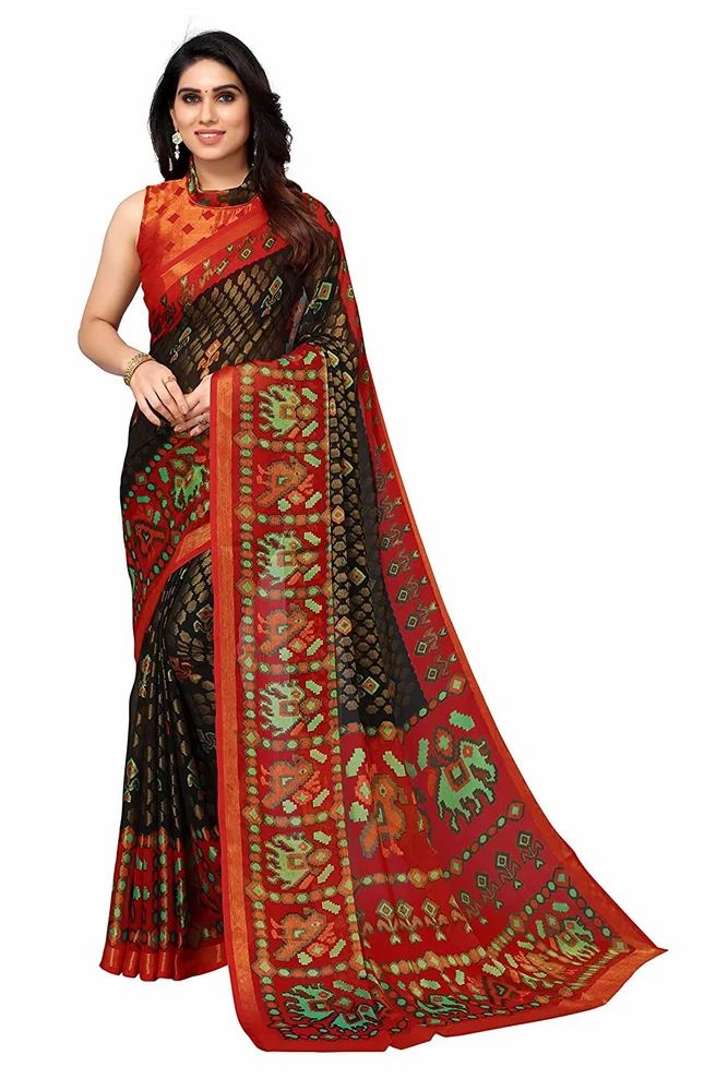 Gold Toned Printed Soft Chiffon Brasso Saree