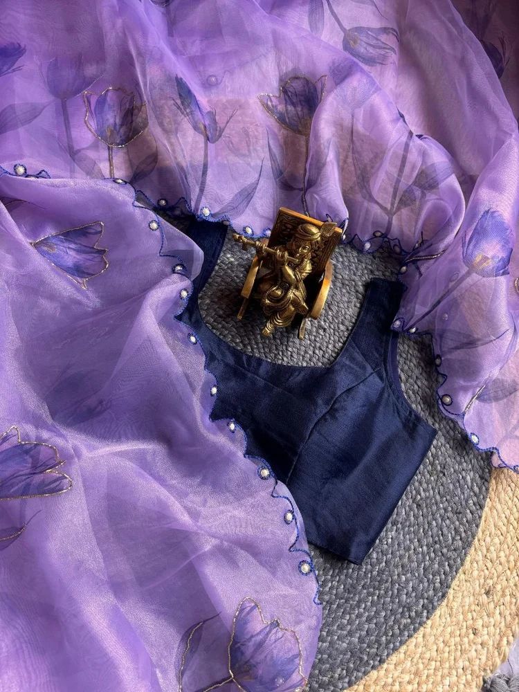 Purple Organza Handwork Saree