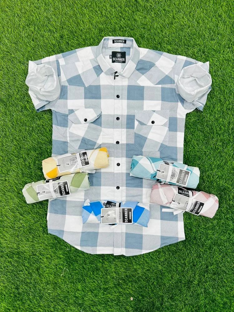 Mens Double Pocket Shirts, Cotton, Checks