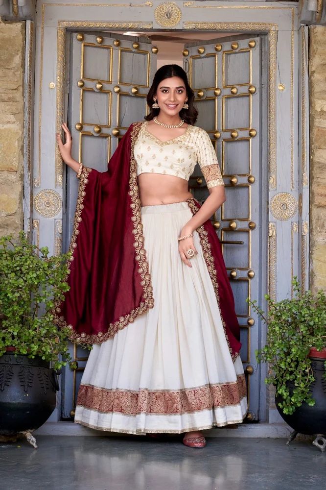 TRENDY CULTURE'S Vichitra Silk Lehenga Choli with Zari Weaving Work & Sequins Lace Border