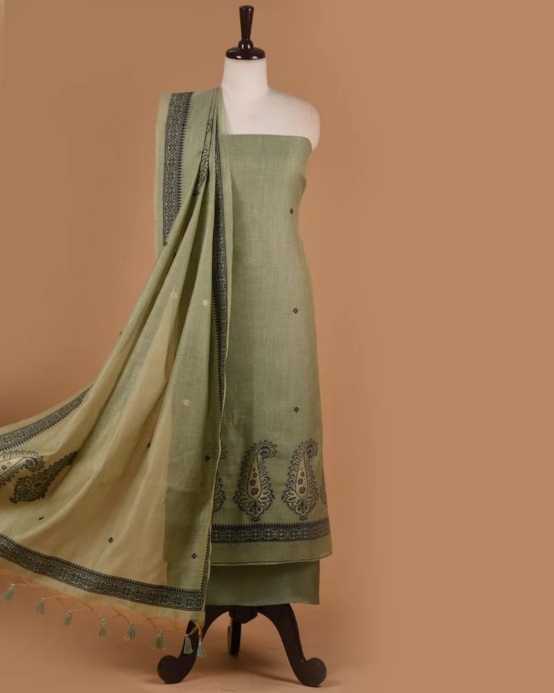 pure muga cotton suit unique floral weaving