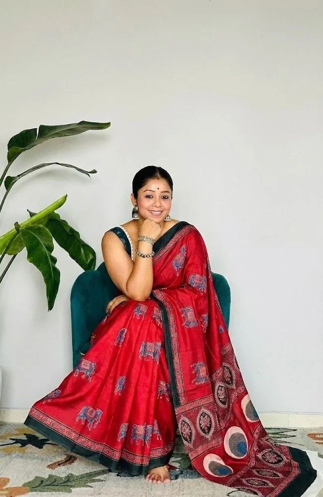 Ajrakh Print Model Silk Saree
