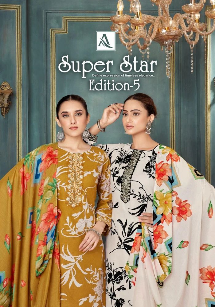 ALOK SUPER STAR-5 PURE CAMBRIC PRINT WITH EMBROIDERY DRESS MATERIAL AT WHOLESALE PRICE