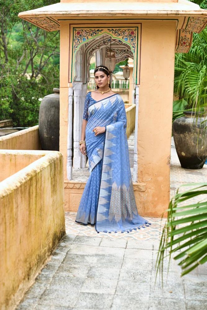 Yellow Temple Border Saree