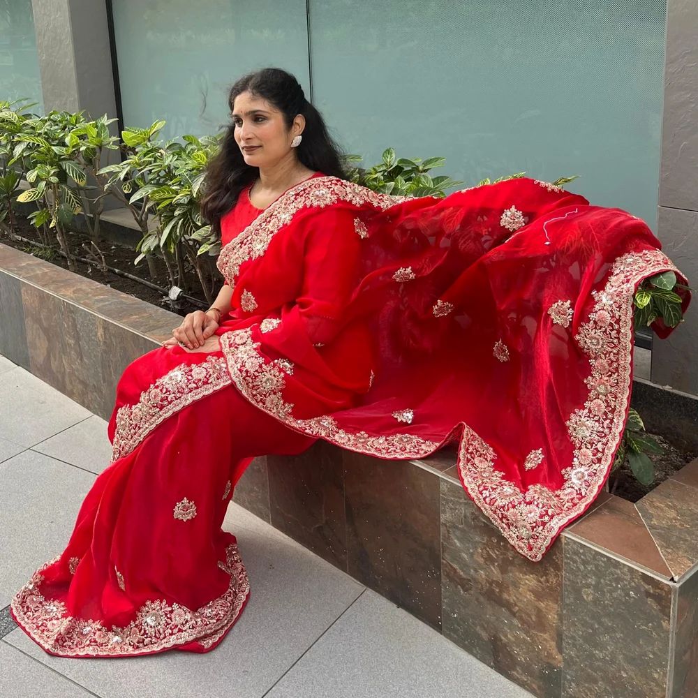 Satin Chiffon embroidery saree