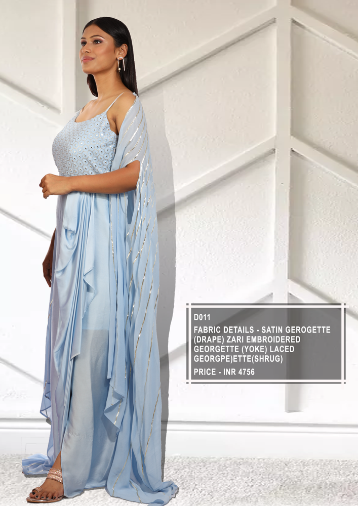 Indo Western Blue Drape Gown
