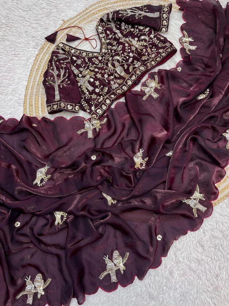 FANDY SATTIN KHATLI WORK AND BRITS WORK SAREE