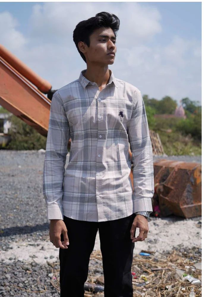 Mens Cotton Grey Check Shirts