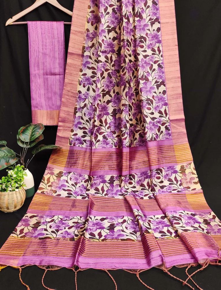 SOFT DESI TUSSAR SILK WITH FLORAL JAL PRINTED SAREE AT WHOLESALE PRICE
