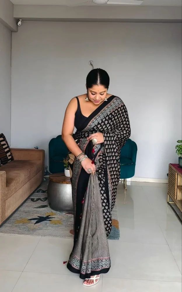Ajrakh Modal Silk Saree