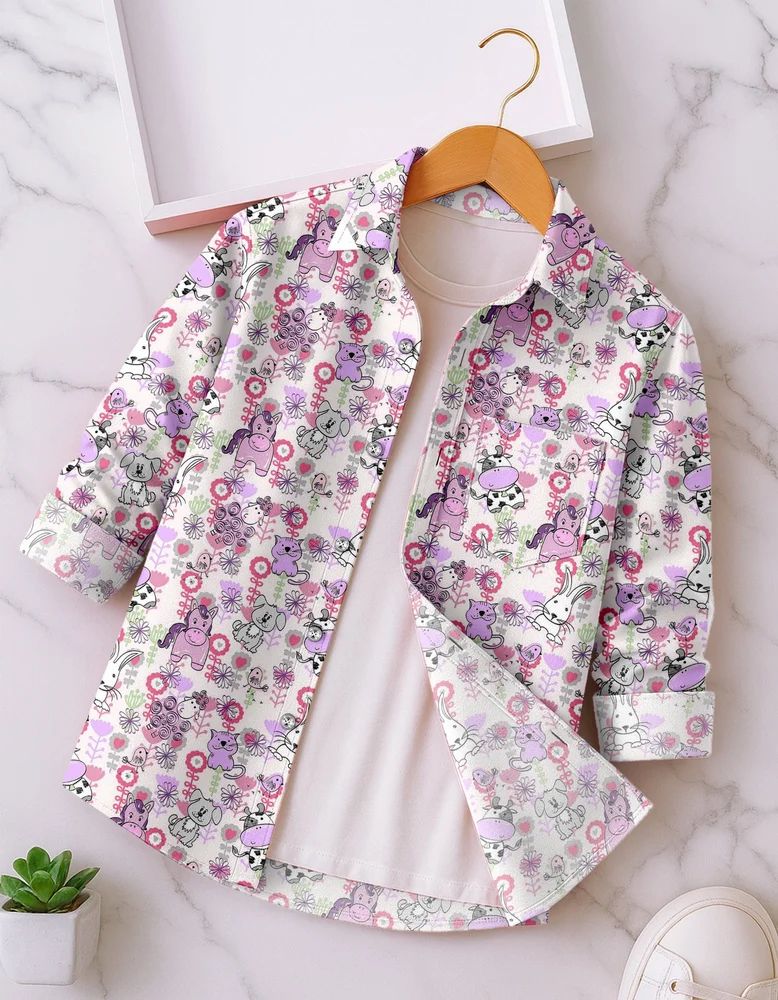 Creamy White Boys Rayon Animal Print Shirt