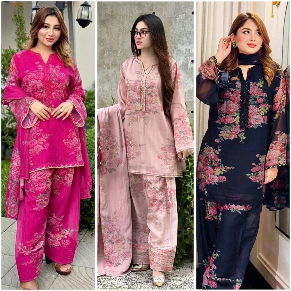 beautiful floral Digital Print kurti with farshi pant and dupatta
