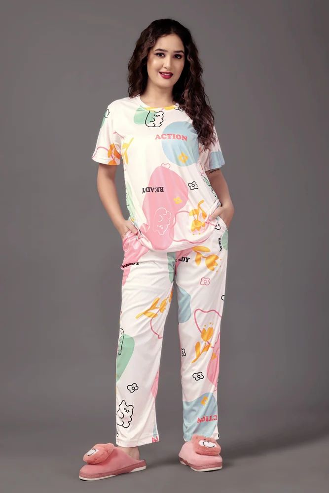 Women Cartoon Printed Cotton Night Suit Set (Top & Pyjama)  M to 3XL