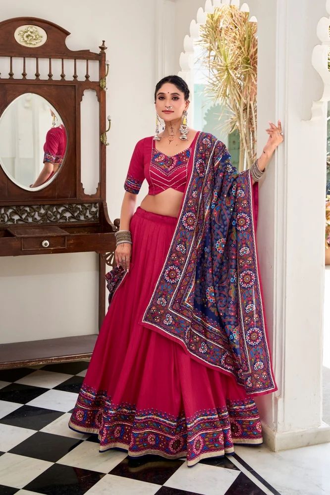 TRENDY CULTURE'S  Classic Gamthi Printed Tasar Silk Lehenga Choli