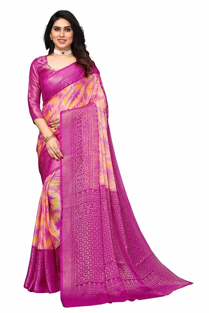 Toned Tie&Dye With Motifs Printed Soft Chiffon Brasso Saree