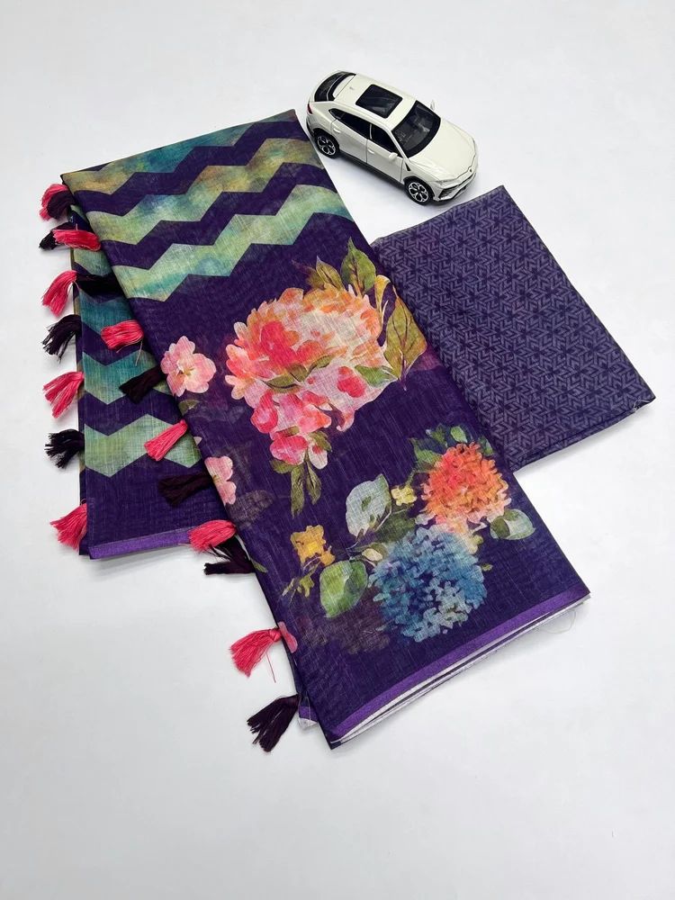 Linen Digital Print Sarees