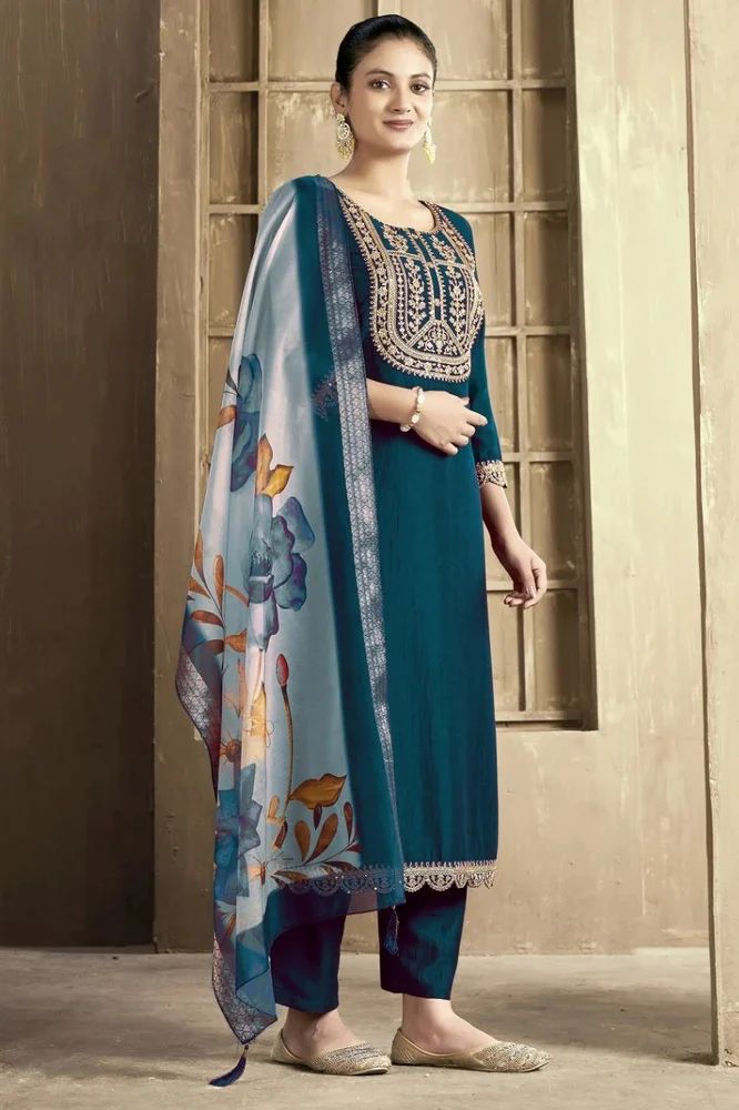 Morpankh Premium Slub Cotton 3-Piece Embroidered Suit Set