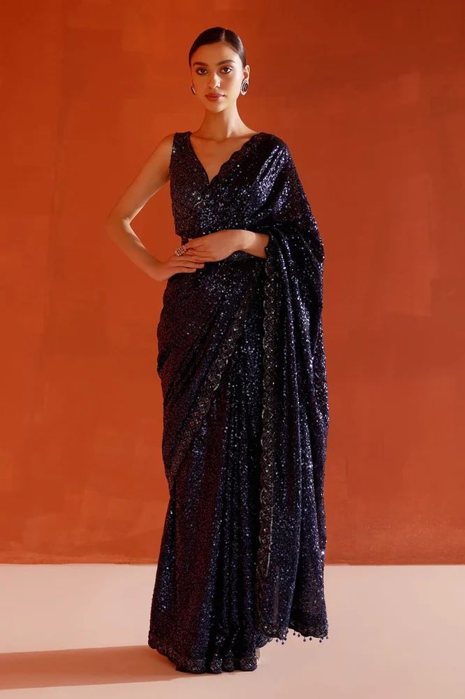FAUX GEORGETTE SEQUENCE EMBRODERY WORK SAREE AT WHOLESALE PRICE
