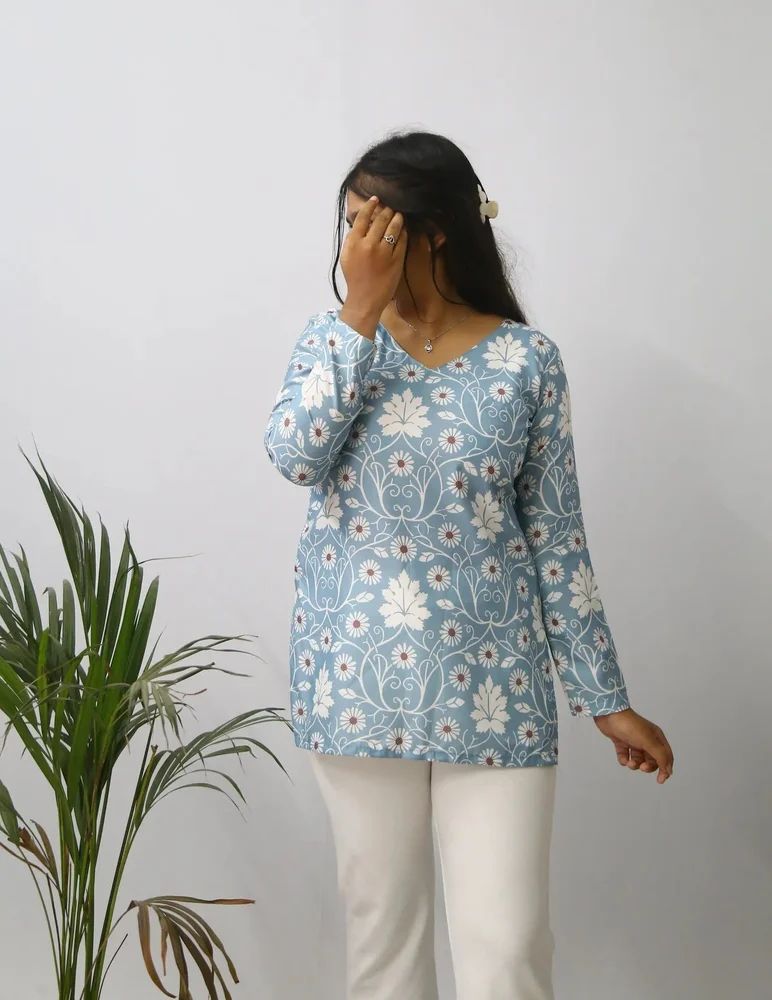 Oslo Grey Printed Rayon Short Ladies Kurti
