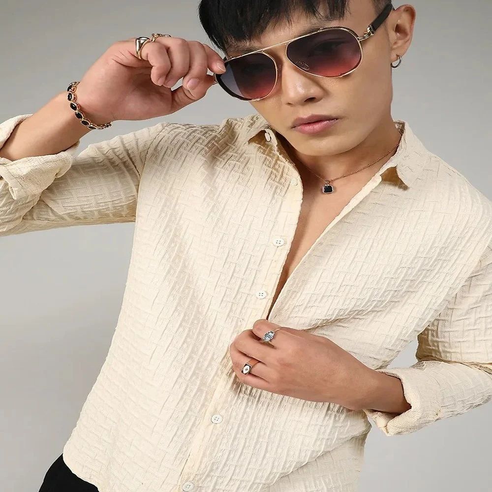 Full Sleeve Mens Textured Shirt, Plain