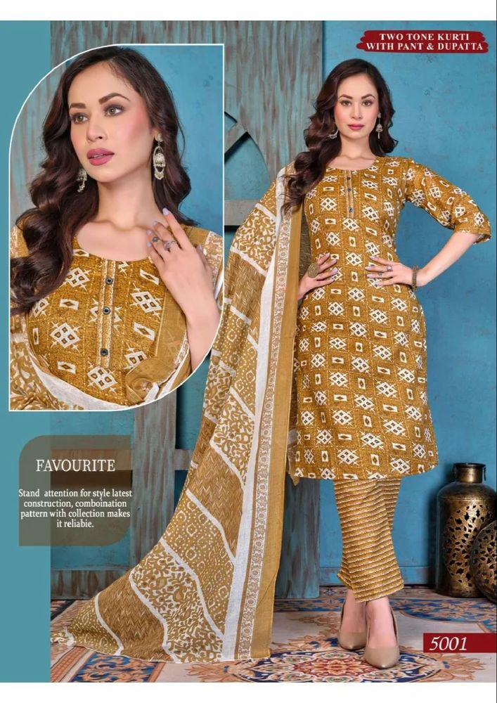 Cotton Kurti Pant Set With Dupatta