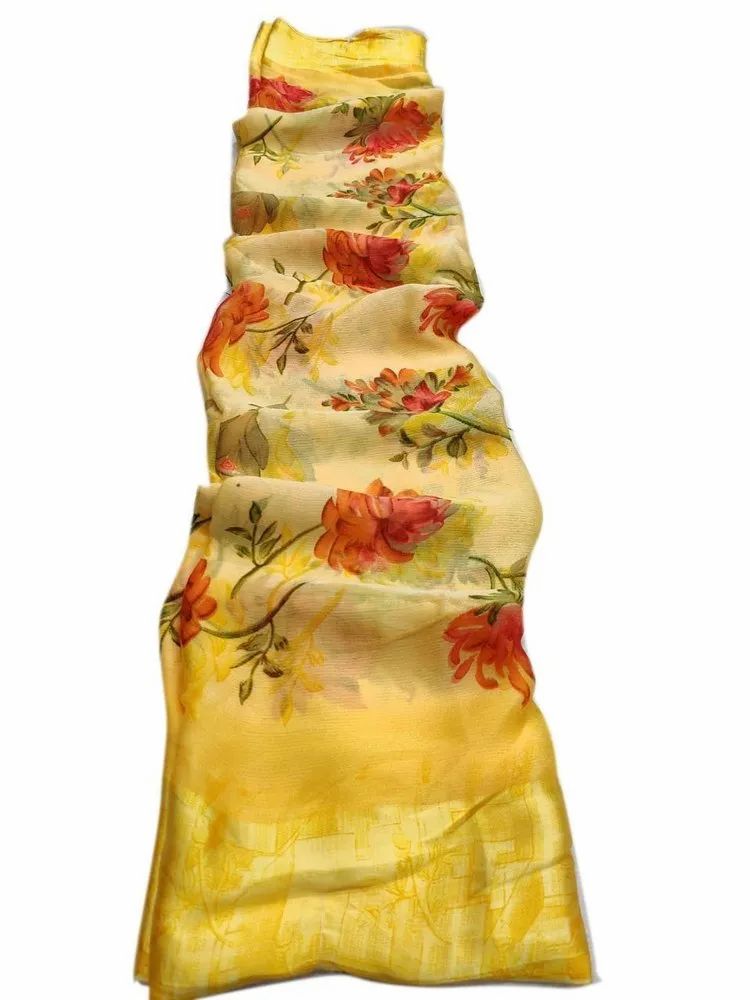 Floral Print Satin Saree