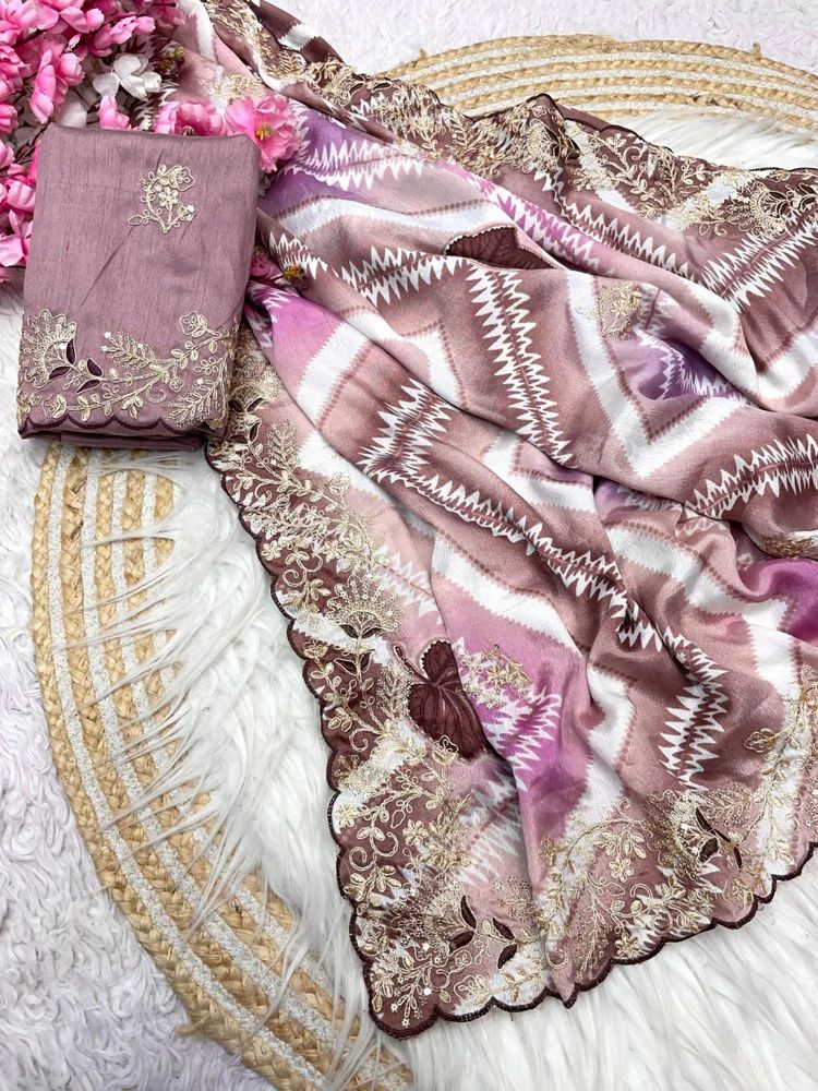 CHINON PRINTED WITH PITTA WORK SAREE