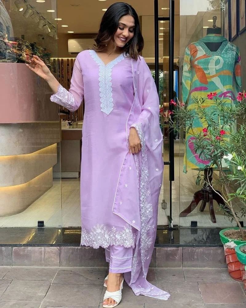 TRENDY CULTURE Elegant Faux Georgette Kurti Set with Multi Embroidery Work