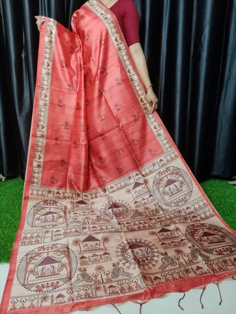 SOFT TUSSAR SILK MADHUBANI WITH TRADITIONAL PRINTED PALLU SAREE AT WHOLESALE PRICE