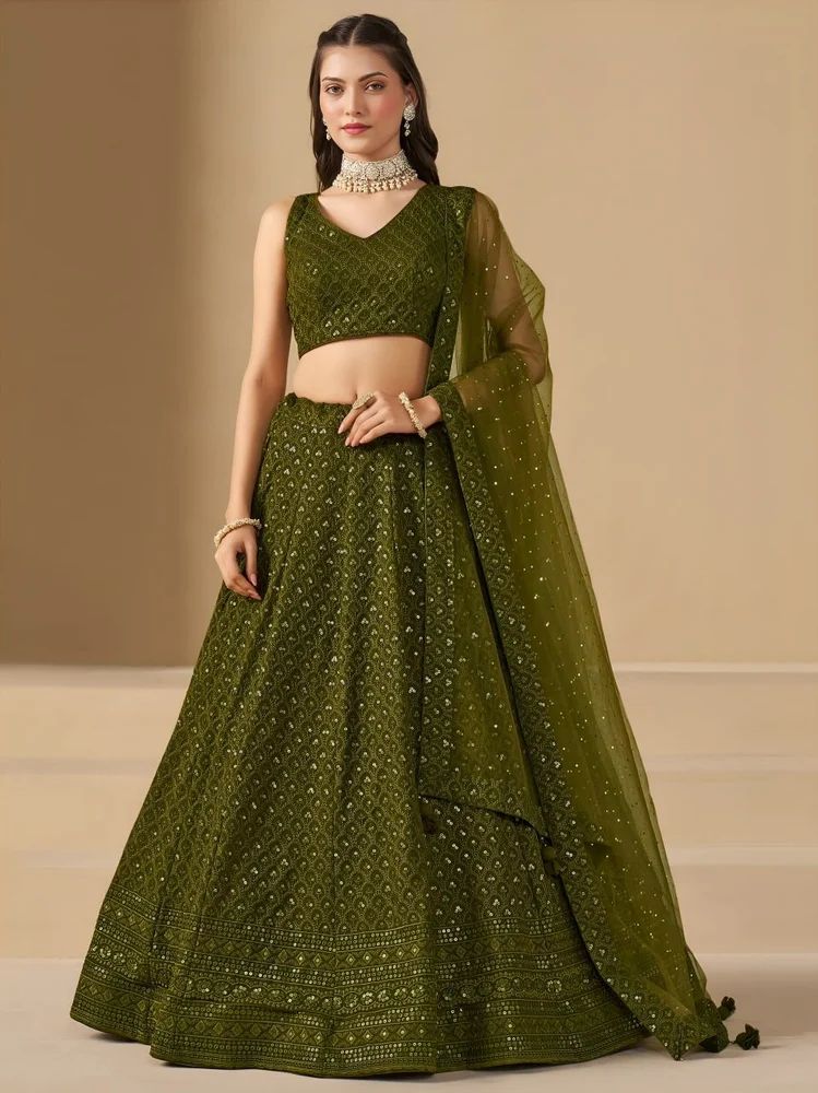 TRENDY CULTURE'S  Georgette Lehenga Choli with Resham & Sequins Work