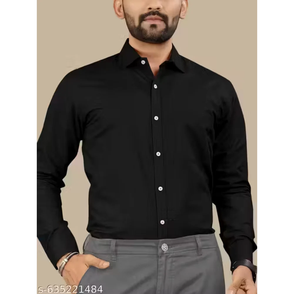 Men Black Cotton Blend Shirt