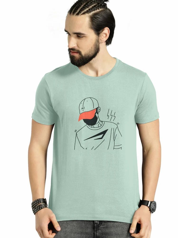 Men Cap Style Printed T Shirt