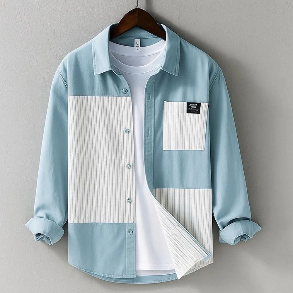 Blue Men Casual Shirt Set