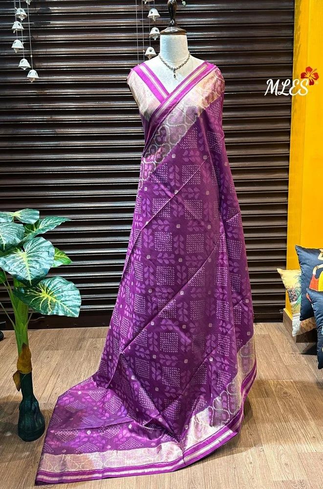 Soft Desi Raw Silk saree with pochampali ikkat concept Weaving saree