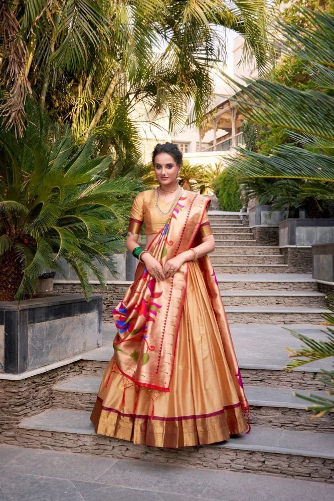 Traditional Vichitra Silk Lehenga with Rich Paithani Lace Work