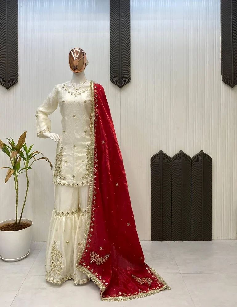 Luxurious Fendy Fabric Embroidered Sharara Suit