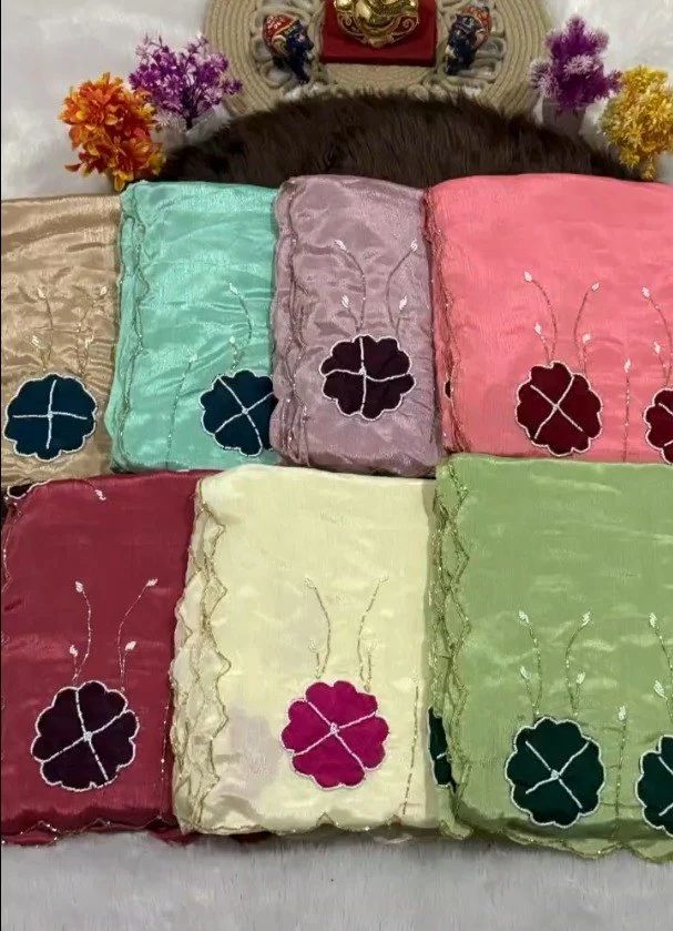designer Bead Moti Cut Dana Hand Work And Floral Butta saree