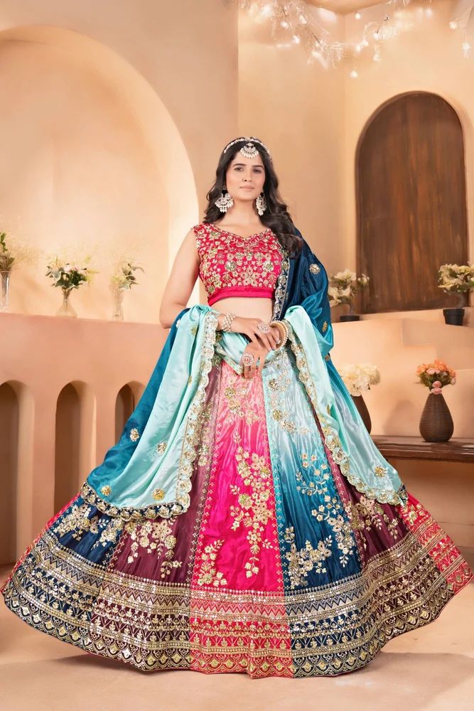 Bridal Multi Color Designer Lehenga Choli with Heavy Embroidery & Dupatta