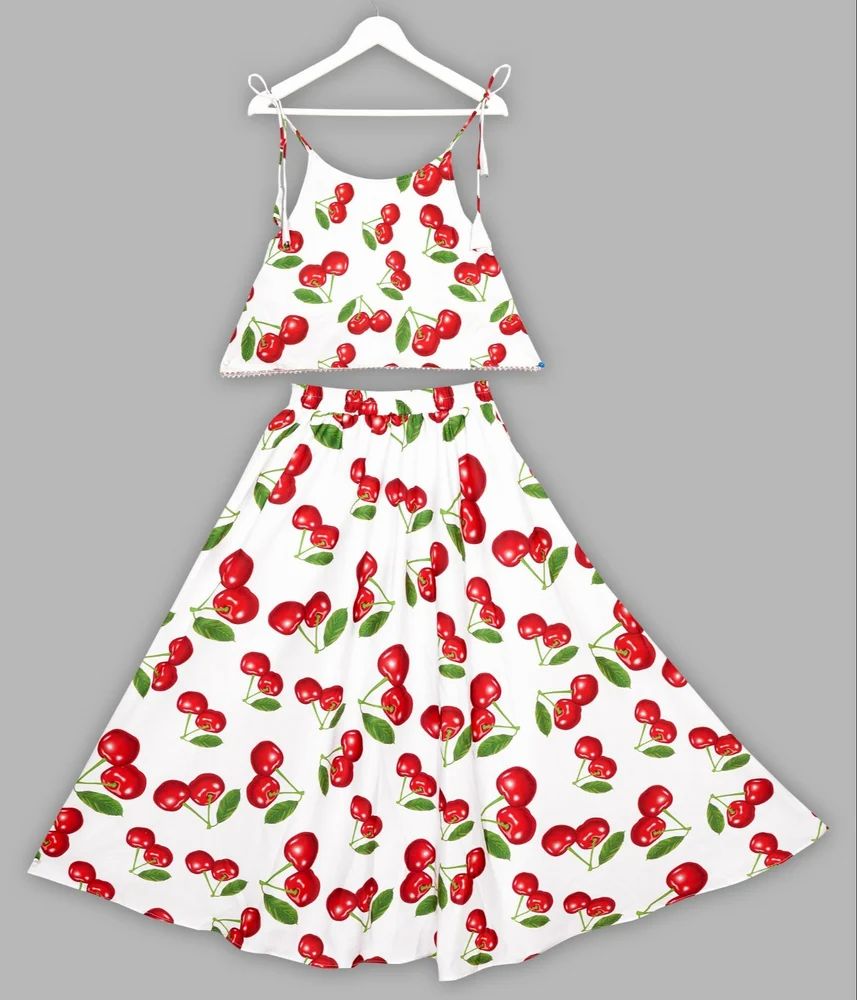 Girl White Printed Cotton Lehenga Choli Set