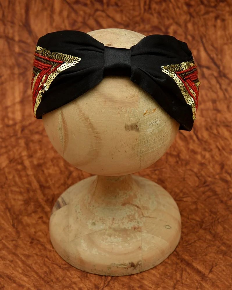 Black Embroidered Beaded Hairband
