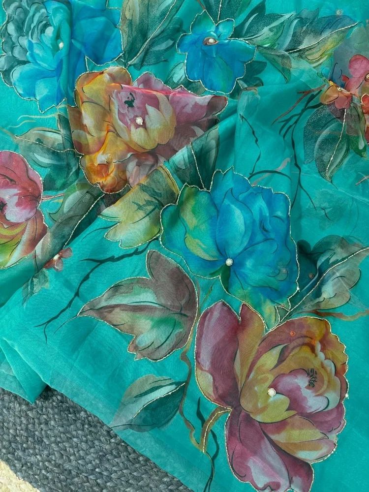 Green Organza Handwork Saree