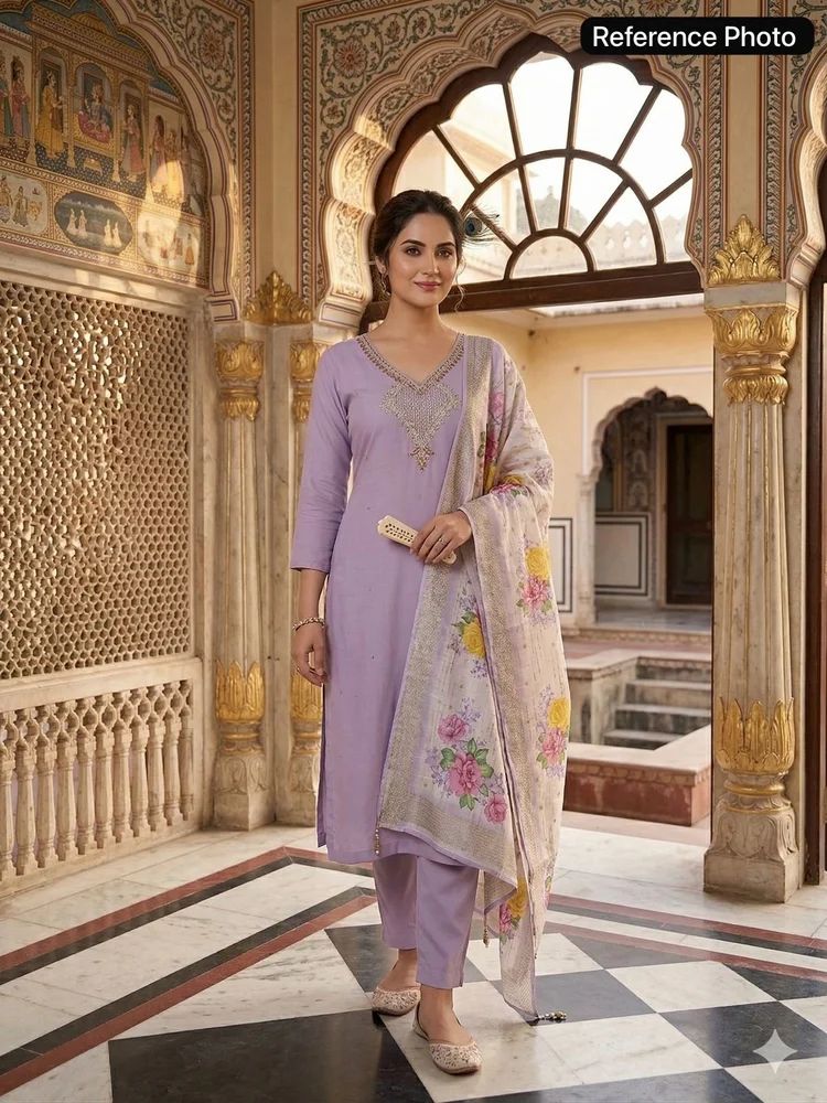 designer mul chanderi kurti with Hand Work and pant dupatta set