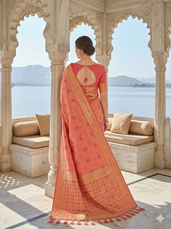 Coral Patola Saree with Woven Zari Design