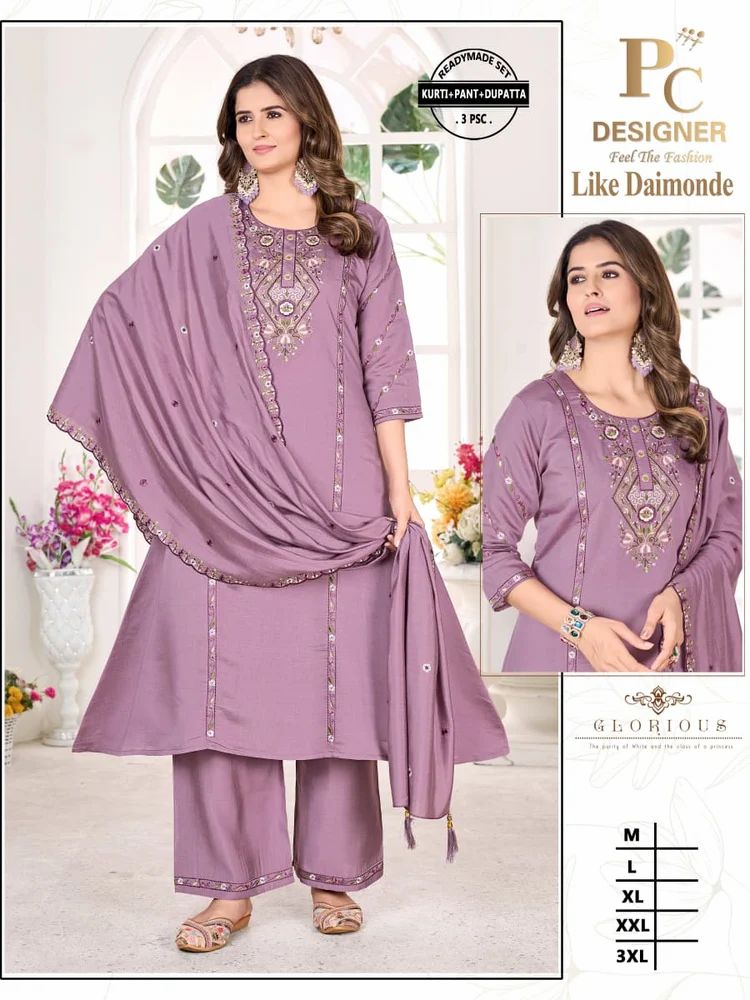 Ladies Like Daimonde Roman Silk   Kurti Pant Dupatta  Set