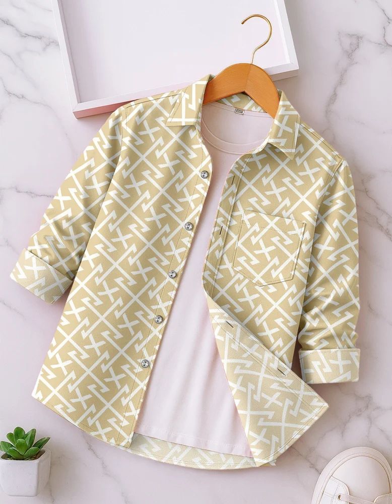 Beige Men Rayon Abstract Print Shirt