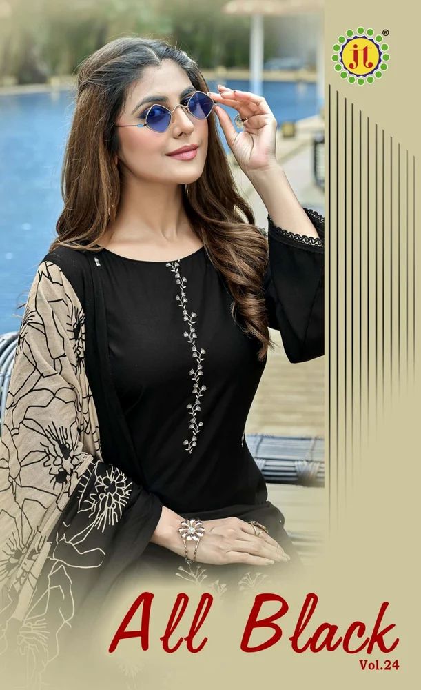 JT ALL BLACK 24 PREMIUM WORK RAYON DRESS MATERIAL AT WHOLESALE PRICE