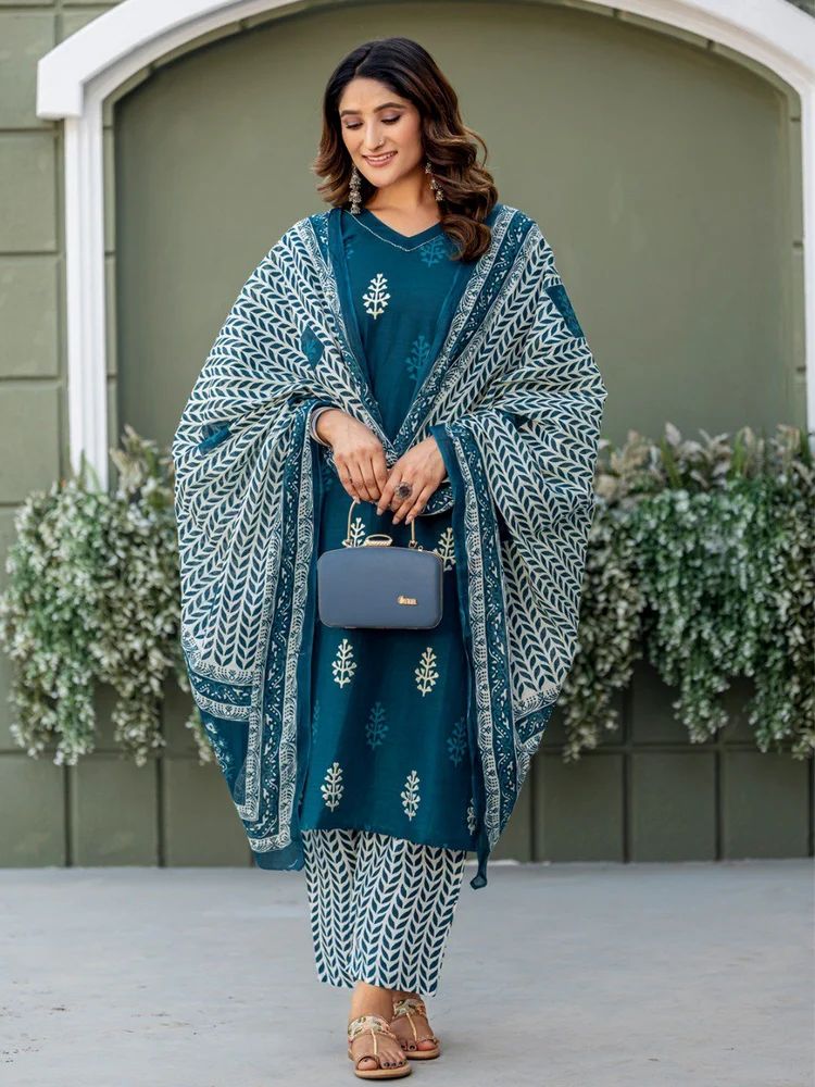Cotton Kurti With Pant And Dupatta Set