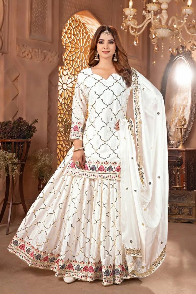 Chinon Silk Embroidered Sharara Suit